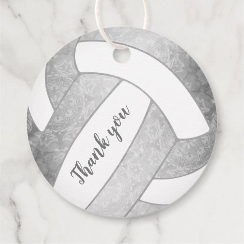 girly silver gray volleyball thank you favor tags