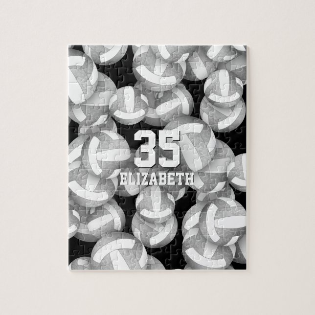 Girly silver gray white volleyballs pattern jigsaw puzzle (Vertical)
