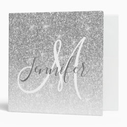Girly Silver Grey Glitter Sparkles Monogram Name 3 Ring Binder