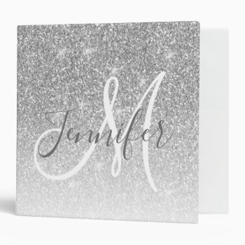 Girly Silver Grey Glitter Sparkles Monogram Name 3 Ring Binder by epclarke at Zazzle