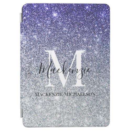 Girly Silver Purple Ombre Glitter Monogram Name  iPad Air Cover