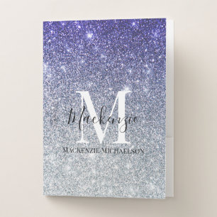 Girly Silver Purple Ombre Glitter Monogram Name Pocket Folder