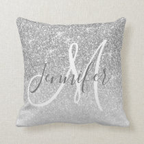 Girly Silver Sparkle Glitter Grey Monogram Name Throw Pillow Girly Silver Sparkle Glitter Grey Monogram Name Throw Pillow