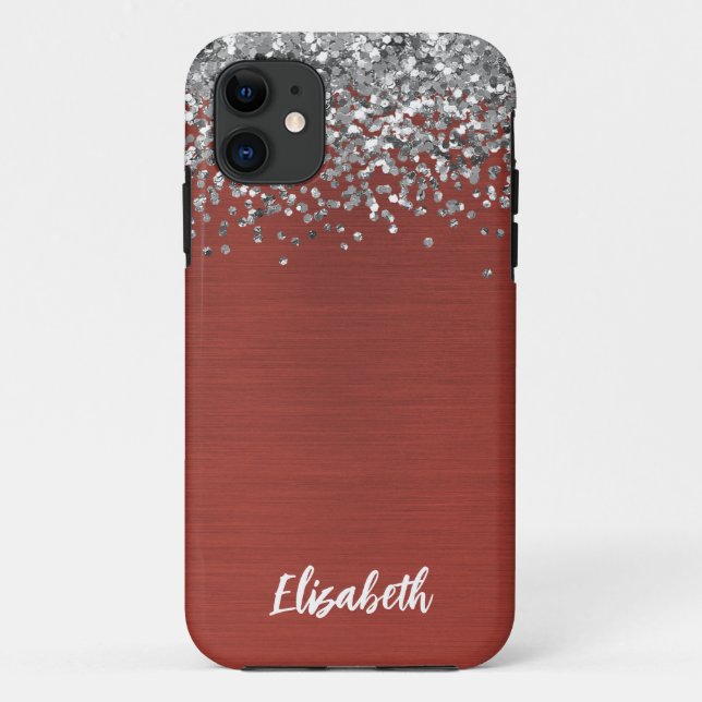 Girly Silver Sparkle Glitter Monogram Name Case-Ma Case-Mate iPhone Case (Back)