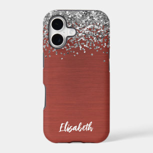 Girly Silver Sparkle Glitter Monogram Name Case-Ma iPhone 17 Case