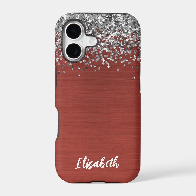 Girly Silver Sparkle Glitter Monogram Name Case-Ma Iphone Case (Back)