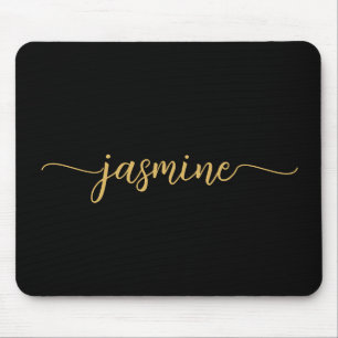 Girly Simple Black Gold Personalized Monogram Mouse Pad