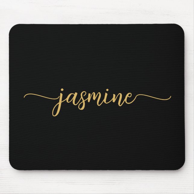 Girly Simple Black Gold Personalized Monogram Mouse Pad (Front)