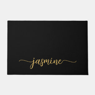 Girly Simple Black Gold Personalized Monogram Name Doormat