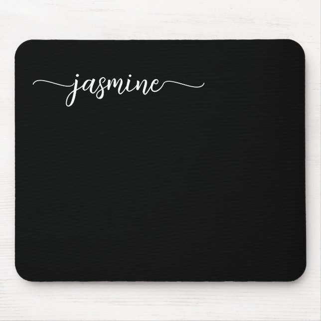 Girly Simple Black Personalized Monogram Name Mouse Pad (Front)