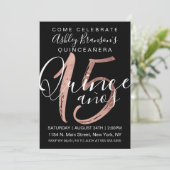 Girly Simple Black Rose Gold Foil Quinceañera Invitation (Standing Front)