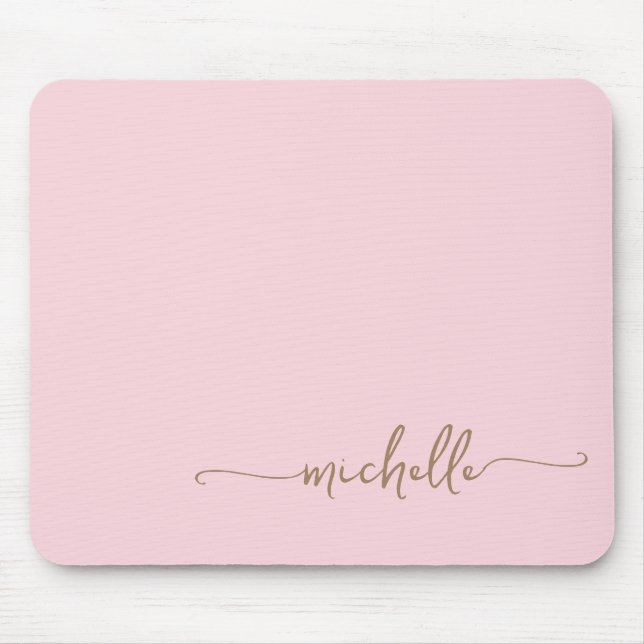 Girly Simple Blush Pink and Gold Monogram Name Mouse Pad (Front)