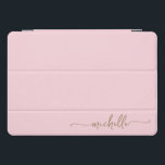 Girly Simple Blush Pink Gold Monogram Name Script iPad Pro Cover<br><div class="desc">Girly Blush Pink Minimalist Simple Gold Monogram Name Signature Script Custom Personalized iPad Cover. These design featuring your first name in a pretty hand lettered style swash tail font typography (or calligraphy) in gold color on light baby pink or blush pink color background. So easy to customize. Great stylish feminine...</div>