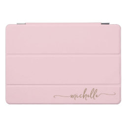 Girly Simple Blush Pink Gold Monogram Name Script iPad Pro Cover