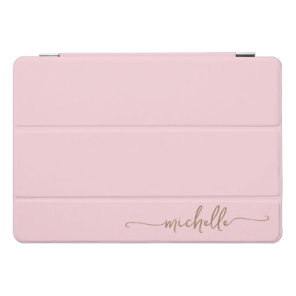 Girly Simple Blush Pink Gold Monogram Name Script iPad Pro Cover