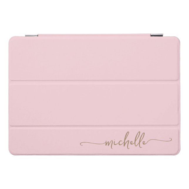 Girly Simple Blush Pink Gold Monogram Name Script iPad Pro Cover (Horizontal)