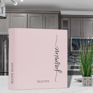 Girly Simple Blush Pink Monogram Cookbook Recipe 3 Ring Binder