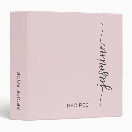 Girly Simple Blush Pink Monogram Cookbook Recipe 3 Ring Binder