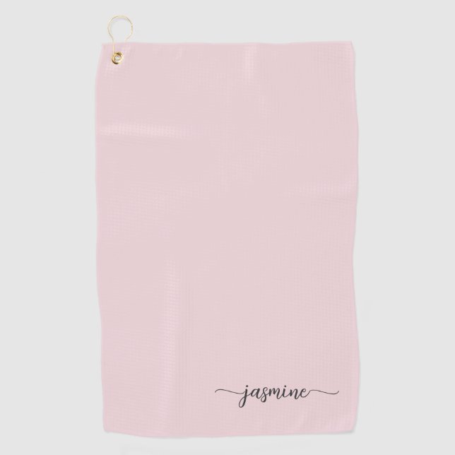 Girly Simple Blush Pink Monogram Name Script Golf  Towel (Front)
