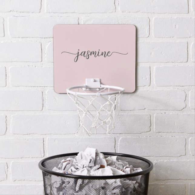 Girly Simple Blush Pink Personalized Monogram  Mini Basketball Hoop (In Situ)