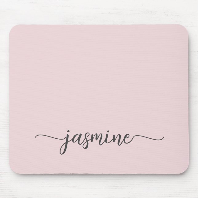 Girly Simple Blush Pink Personalized Monogram Name Mouse Pad (Front)