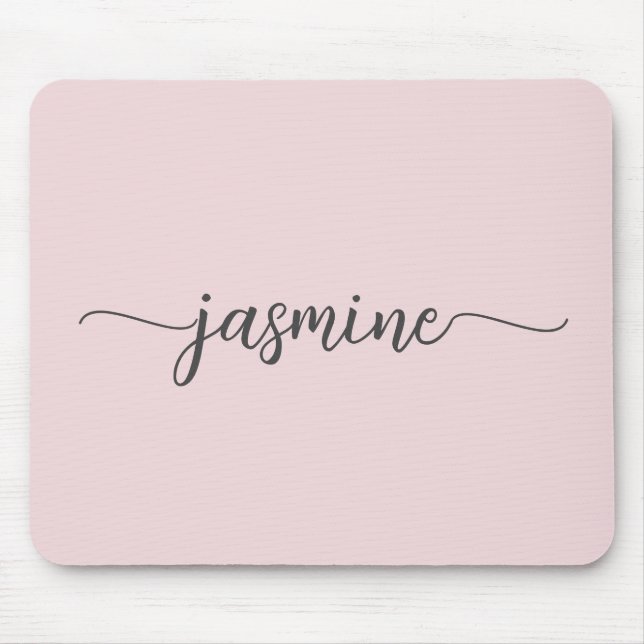 Girly Simple Blush Pink Personalized Monogram Name Mouse Pad (Front)