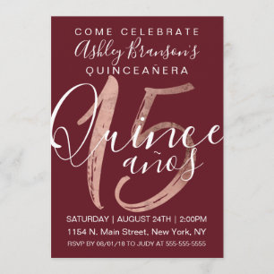 Girly Simple Burgundy Rose Gold Foil Quinceañera Invitation