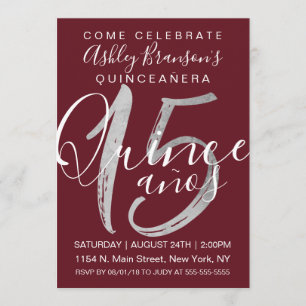Girly Simple Burgundy Silver Foil Quinceañera Invitation
