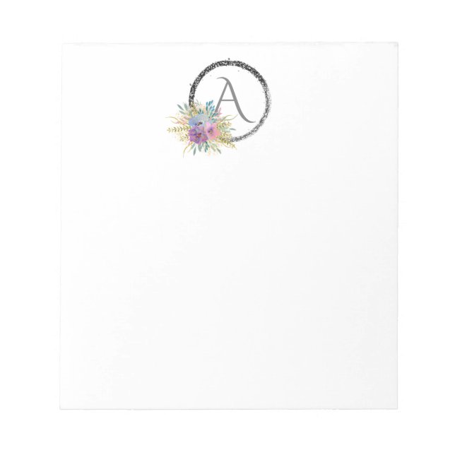 *~* Girly Simple Floral Glitter Monogram Initial  Notepad (Front)