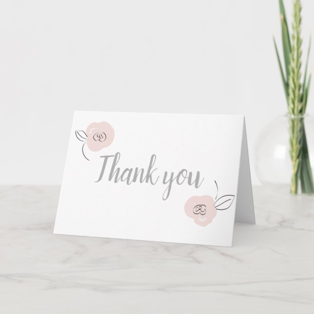 Girly Simple Flowers Gray And Light Pink Card (Front)