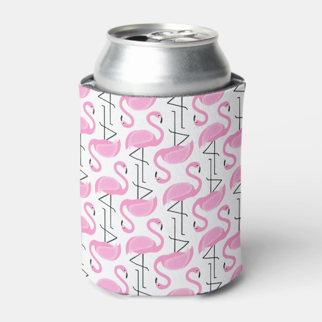 Girly Simple Modern Pink Flamingo Pattern Can Cooler (Can Front)