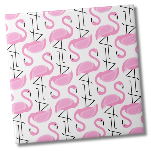 Girly Simple Modern Pink Flamingo Pattern Ceramic Tile (Cute Simple Modern Tropical Pattern Pink Flamingo Ceramic Tile)