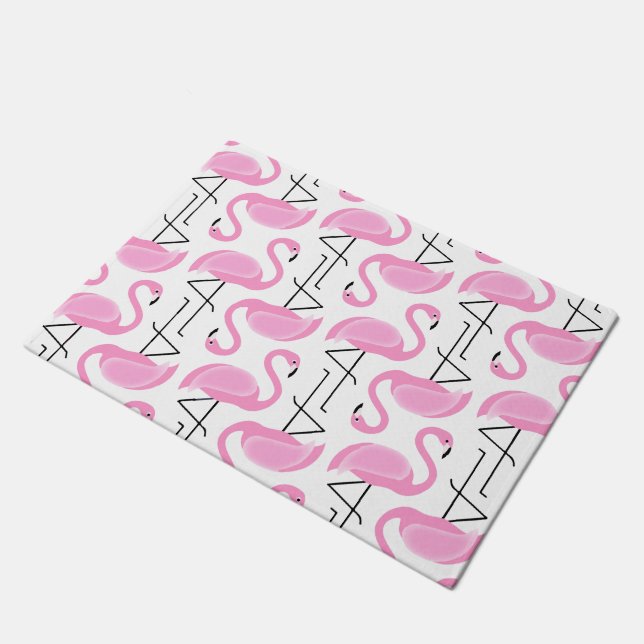 Girly Simple Modern Pink Flamingo Pattern Doormat (Angled)