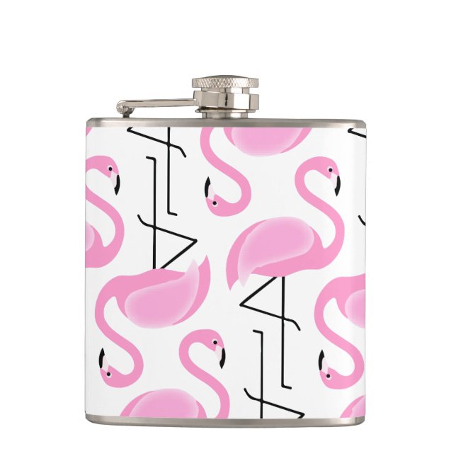 Girly Simple Modern Pink Flamingo Pattern Flask (Front)