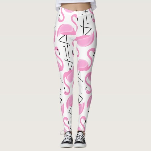 Girly Simple Modern Pink Flamingo Pattern Leggings