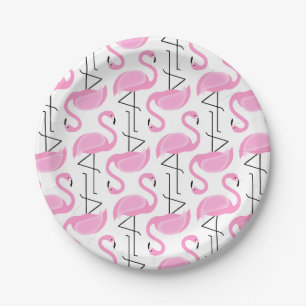Girly Simple Modern Pink Flamingo Pattern Paper Plates