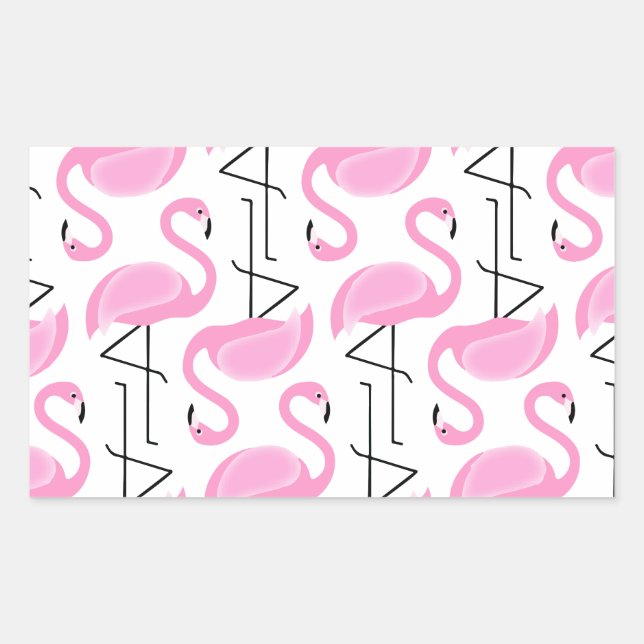 Girly Simple Modern Pink Flamingo Pattern Rectangular Sticker (Front)