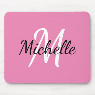 Girly Simple Pink Monogram Initial + Name Mouse Pad