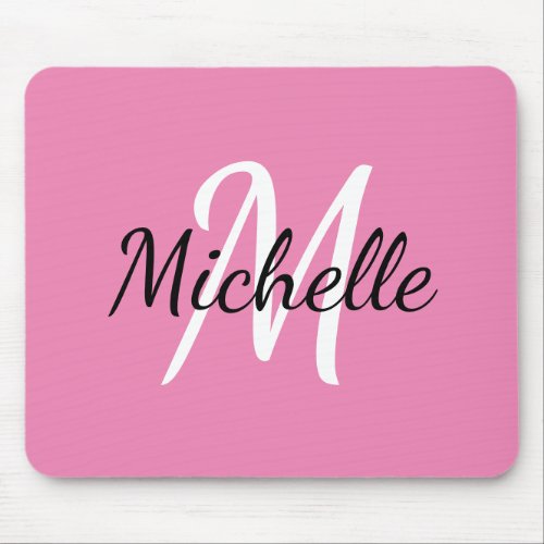 Girly Simple Pink Monogram Initial  Name Mouse Pad