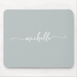 Girly Simple Sage Green Custom Monogram Name Mouse Pad