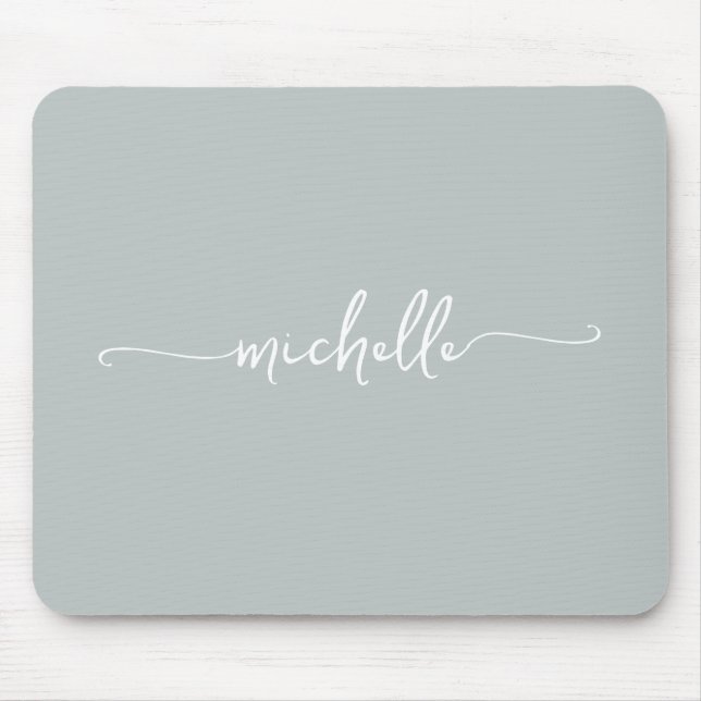 Girly Simple Sage Green Custom Monogram Name Mouse Pad (Front)