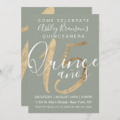 Girly Simple Sage Green Gold Foil Quinceañera Invitation (Front/Back)