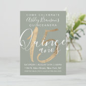 Girly Simple Sage Green Gold Foil Quinceañera Invitation (Standing Front)