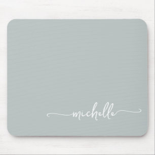 Girly Simple Sage Green Monogram Name Mouse Pad