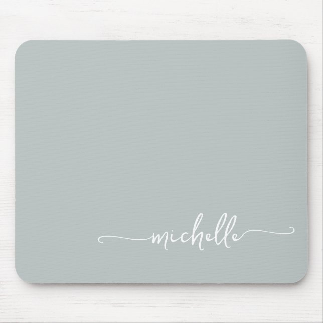 Girly Simple Sage Green Monogram Name Mouse Pad (Front)