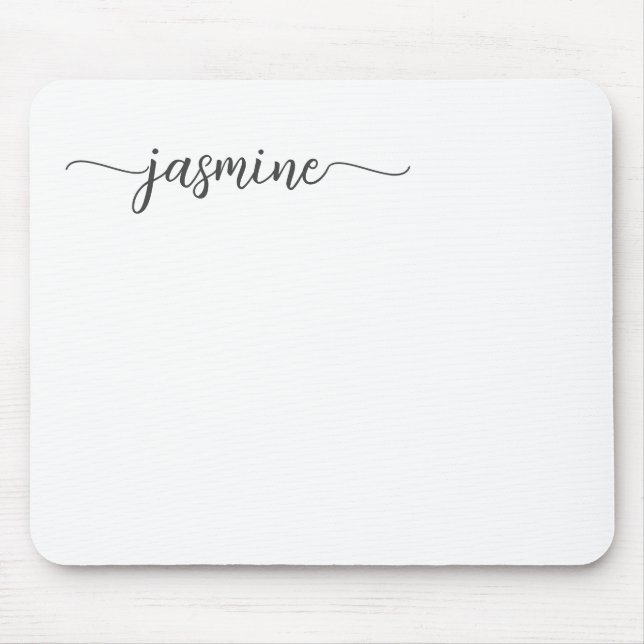 Girly Simple White Personalized Monogram Name Mouse Pad (Front)