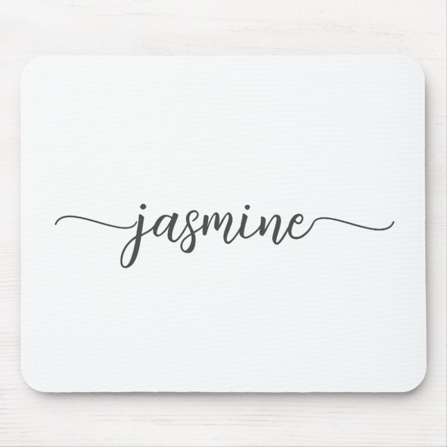 Girly Simple White Personalized Monogram Name Mouse Pad (Front)