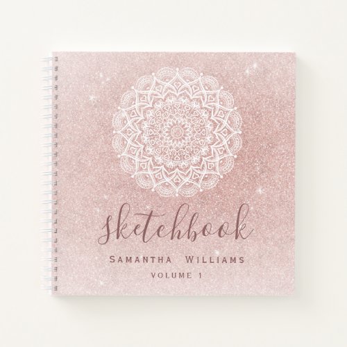 Girly Sketchbook Your Name Rose Gold Pink Glitter Notebook