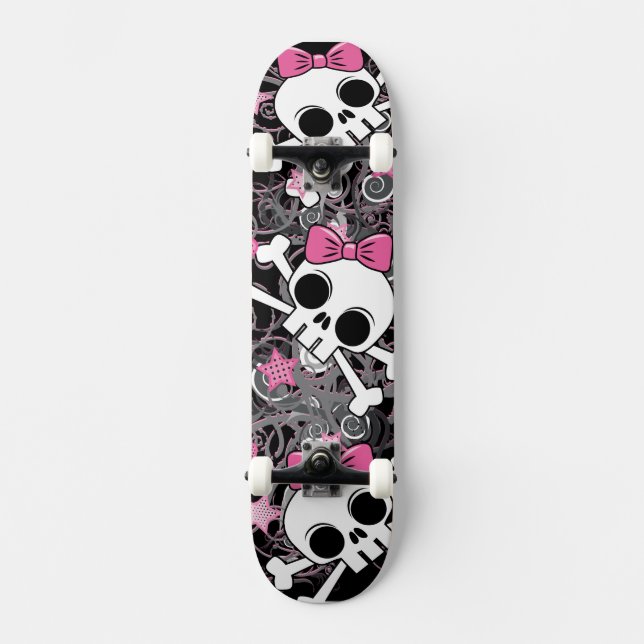 Girly Skull and Crossbones Skateboard Deck (Front)