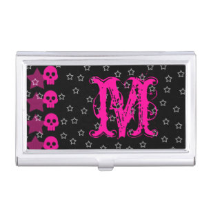 Girly Skull EMO Punk Monogram Business Card Hold Business Card Case